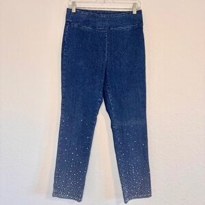Euro 8 Classic Embellished Rhinestone Pull-On Denim Jeans, Size 8